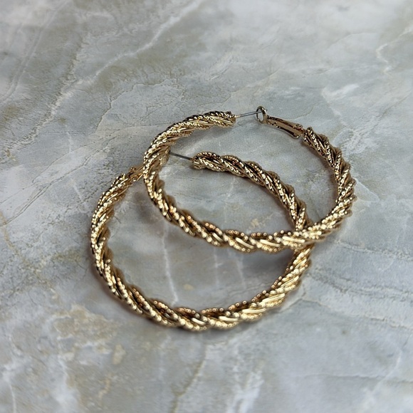Gold Twisted Hoop Earrings - Picture 2 of 5